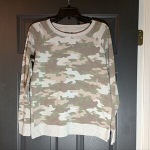 Eddie Bauer Camo Scoop Neck Sweater Cozy Outdoor Long Sleeve Shirt Woodland Vibe